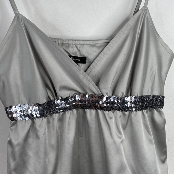 VTG Y2K Express Babydoll Tank M Silver Sequin 90s Fairy Whimsigoth New Years - Picture 2 of 8